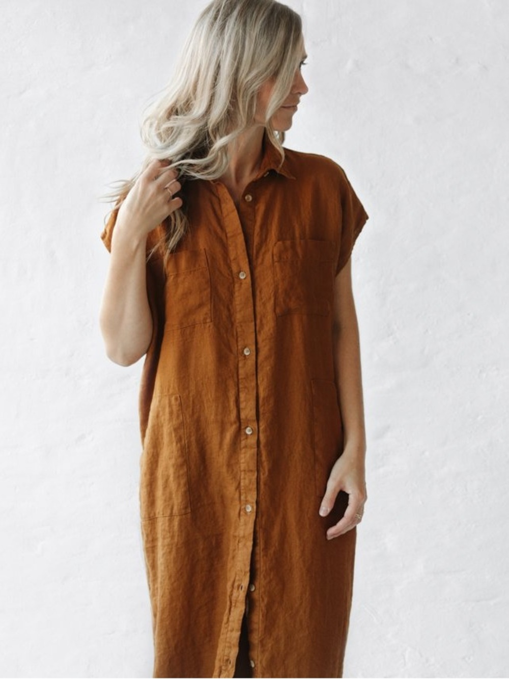 Relaxed Button-Front Maxi Dress in Rust - Picture 2 of 11